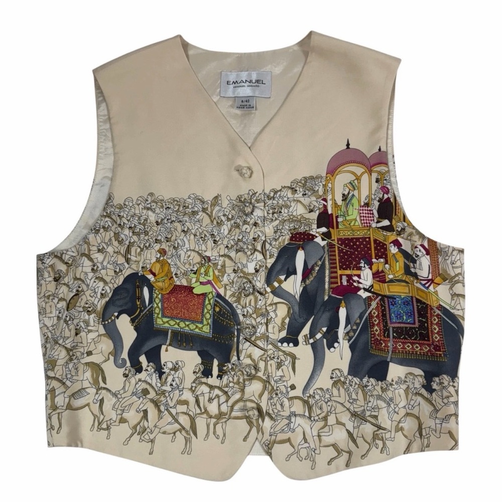 Vintage Emanuel Ungaro Silk Vest Indian Elephant Motif 12 Knot Button Hong Kong